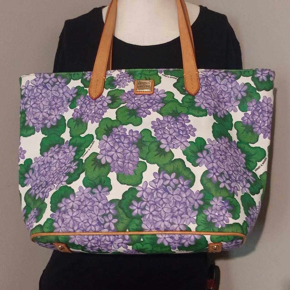Dooney & Bourke Purple and Green Hydrangea Floral Tote